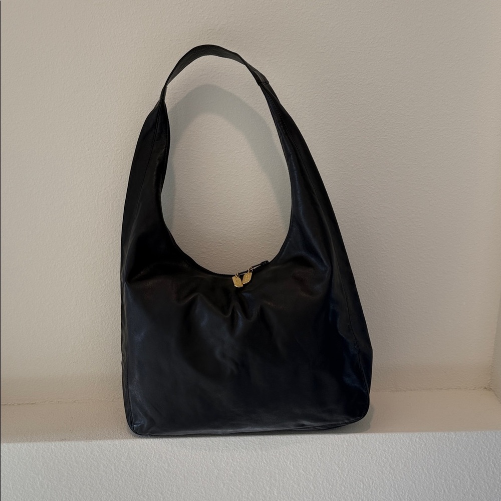Elegant Black Shoulder Hobo Bag with Gold Accent made in Italy 16 inches wide